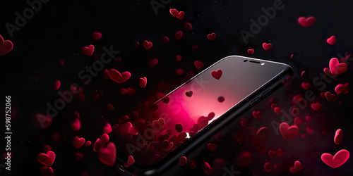 Hearts coming out of a cell phone, IA generativa