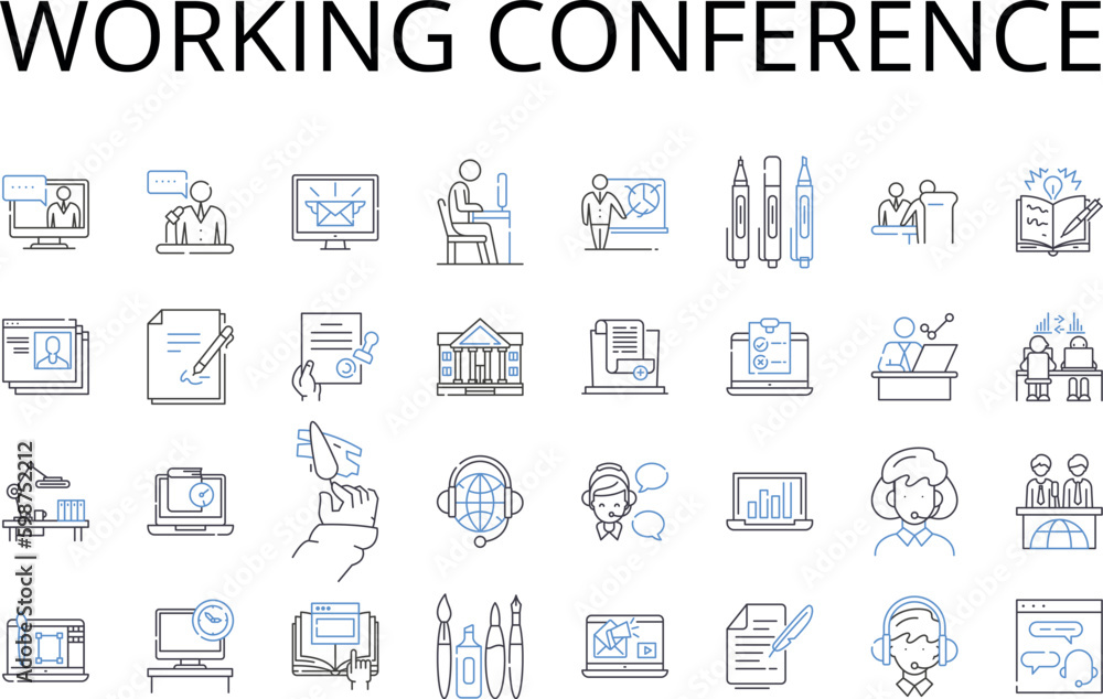 Pitch Session Icon Working conference line icons collection. Business meeting, Sales pitch ...