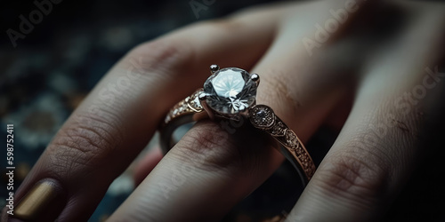 Symbol of Eternal Love. Exquisite concept photo showcasing an engagement ring, representing the timeless bond between two hearts. Jewelry concept AI Generative