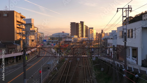 尾道東第一踏切前高架橋からの駅方向（夕景）21