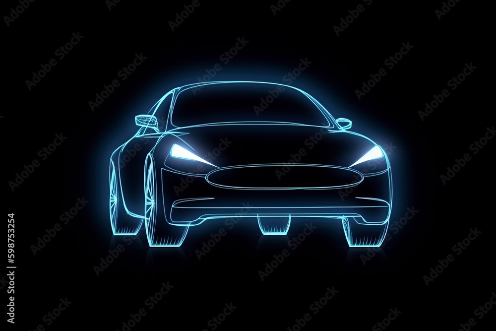 illustration, glowing car silhouette, ai generative