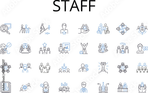 Staff line icons collection. Personnel, Employees, Workers, Team members, Crew members, Colleagues, Associates vector and linear illustration. Members,Teammates,Helpers outline signs set Generative AI
