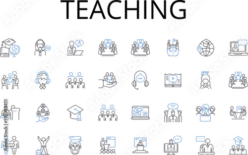 Teaching line icons collection. Instructing, Educating, Tutoring, Coaching, Mentoring, Guiding, Training vector and linear illustration. Schooling,Informing,Educative outline signs set Generative AI