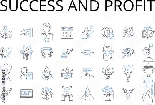 Success and profit line icons collection. Achievement, Gain, Prosperity, Accomplishment, Benefit, Bonanza, Triumph vector and linear illustration. Victory,Prosperousness,Flourishing Generative AI