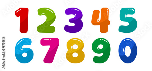 Cartoon vector number, kid color font, cute fun alphabet, school children math letter icon, game sign set, education typography, baby symbol, colorful character isolated on white background
