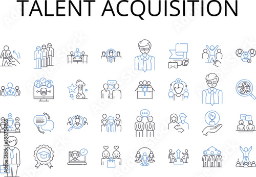 Talent acquisition line icons collection. Performance management, Employee retention, Succession planning, Human resources, Staffing solutions, Skill assessment, Hiring process vector Generative AI