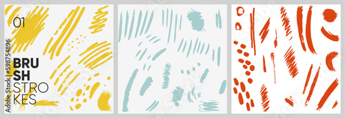 Brush strokes. A set of abstract shapes. A set of vector seamless patterns. Trending illustrations for t-shirt prints, posters, labels, music covers.