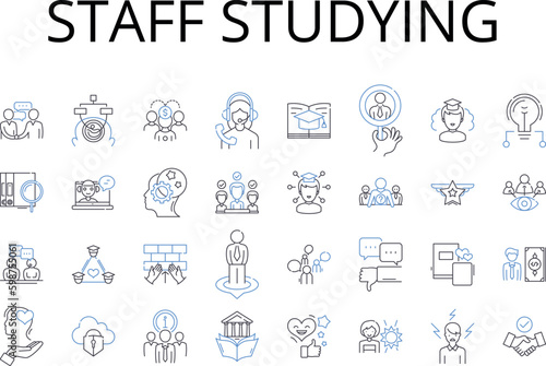 Staff studying line icons collection. Employee learning, Team training, Crew educating, Personnel researching, Workforce analyzing, Labor squad, Staff examining vector and linear Generative AI