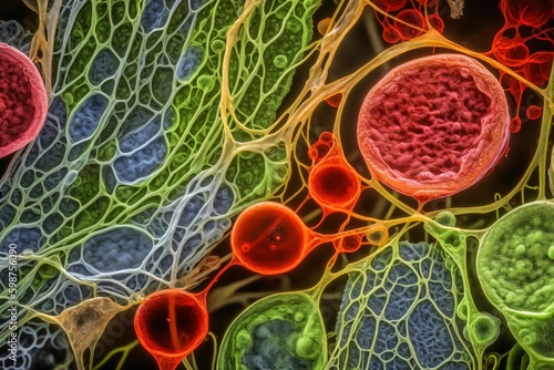 Closeup of plant cell structures background created with generative AI technology.