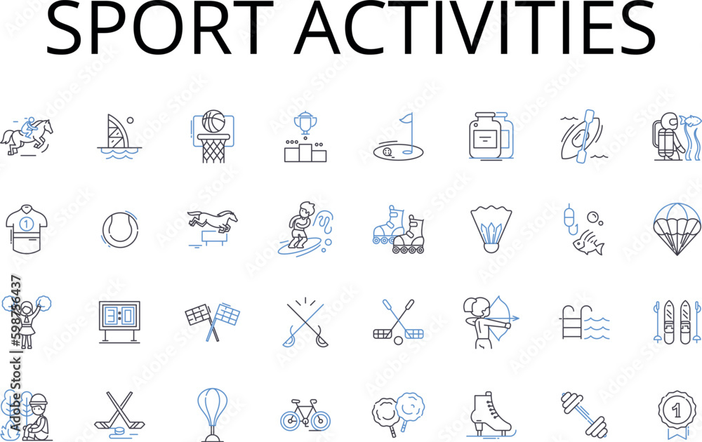 Sport activities line icons collection. Exercise routines, Leisure pursuits, Recreational pastimes, Athletic endeavors, Fitness programs, Training sessions, Physical challenges vector Generative AI