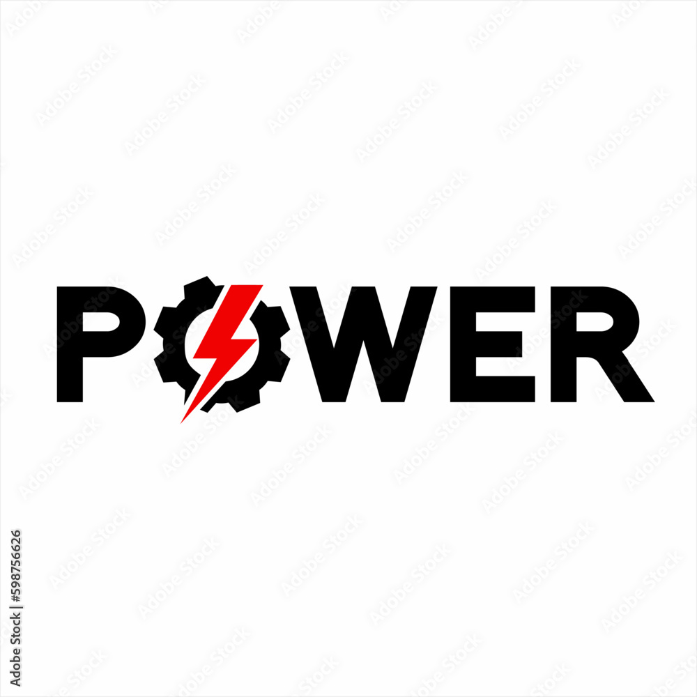Fototapeta premium Power logo design with gear and thunderbolt on letter O.