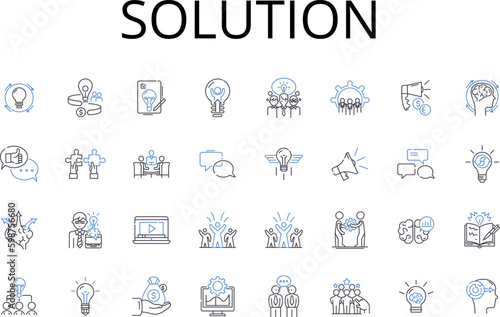 Solution line icons collection. Answer, Fix, Resolve, Cure, Remedy, Key, Way out vector and linear illustration. Antidote,Healing,Treatment outline signs set Generative AI