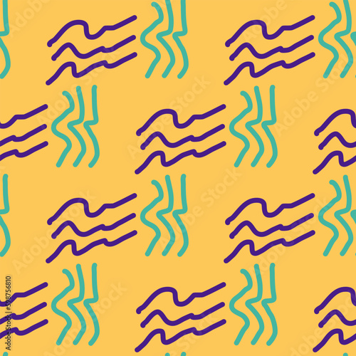 Seamless color pattern of linear doodle squiggles. The style of the 90s. Bright abstract design for background, banner, poster of various shapes. Vector illustration. Generative AI