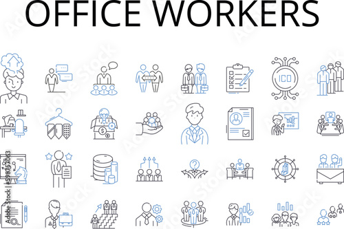 Office workers line icons collection. Desk jockeys, Cubicle dwellers, White-collar employees, Business professionals, Administrative staff, Paper pushers, Corporate workforce vector and Generative AI