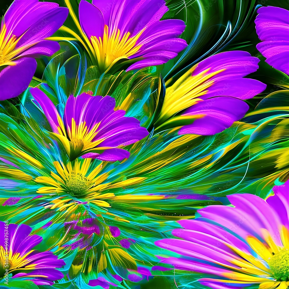 Obraz premium Electric Flowers: An abstract representation of flowers, created with electrifying shapes and bold colors1, Generative AI