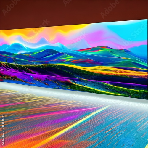 Neon Dreamscape: An abstract representation of a dreamy landscape, created with neon colors and bold shapes1, Generative AI photo