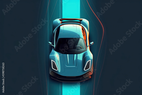 Generic concept of super sport car with stripes background banner with copyspace empty area - Generative AI photo