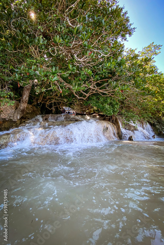 River mouth of Dunns River into Caribbean Sea, Jamaica. photo
