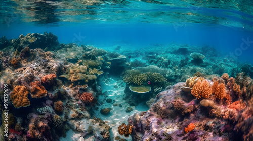 coral reefs on the bottom of the clear sea  generative ai