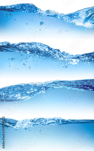 Collage with different beautiful water waves on white background