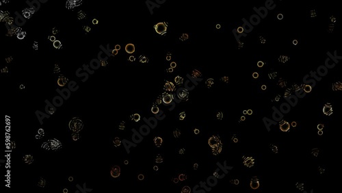 Vídeo de Close-up de muitas pequenas bolhas de ar fluindo sob a água sobre um fundo preto photo
