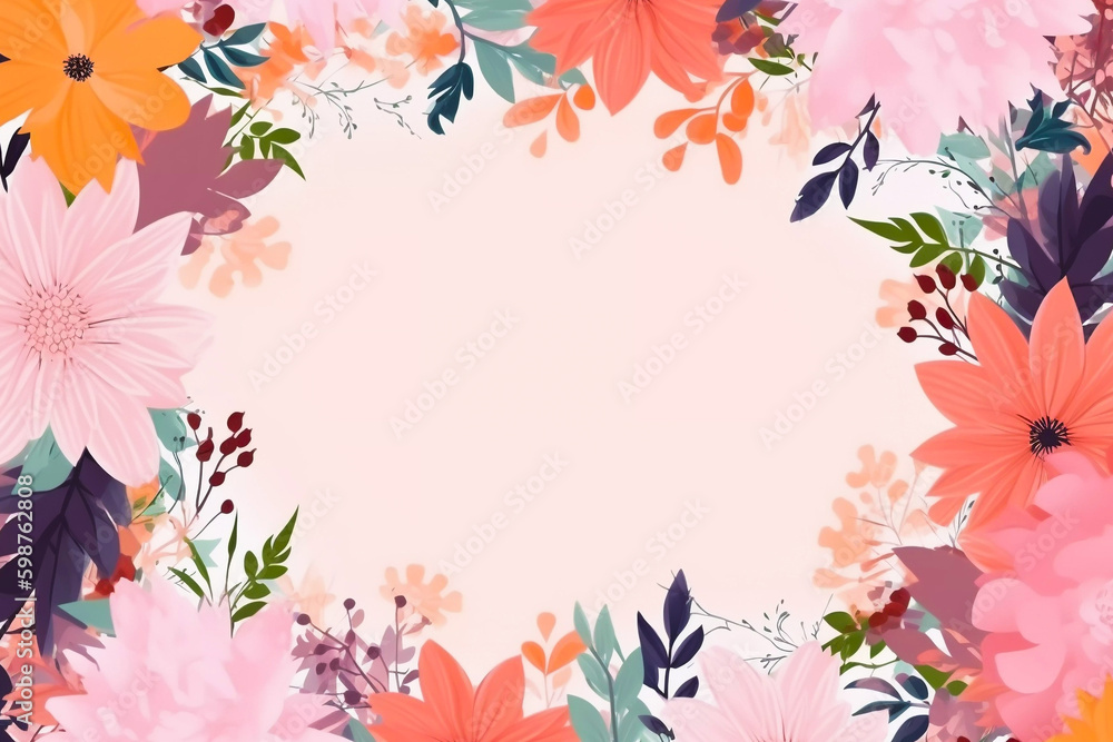 Beautiful floral border colourful background for wedding mothers day birthday invertation valentine greeting card generative AI illustration