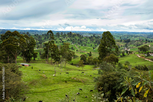 Antioquia mountainous landscape with mountains full of vegetation - Entrerrios, Colombia. photo