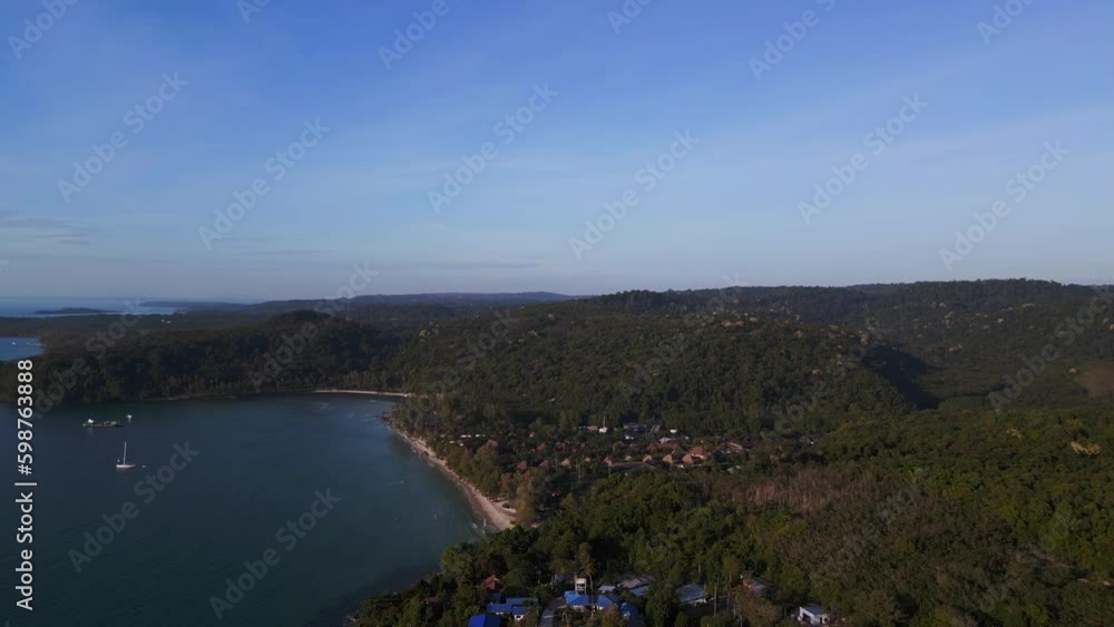 mountainous island overgrown forest jungle. Lovely aerial top view flight drone Generative AI mountainous island overgrown forest jungle. Lovely aerial top view flight drone Generative AI