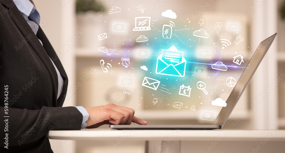 Businessman working on laptop with new business concept Businessman working on laptop with new business concept