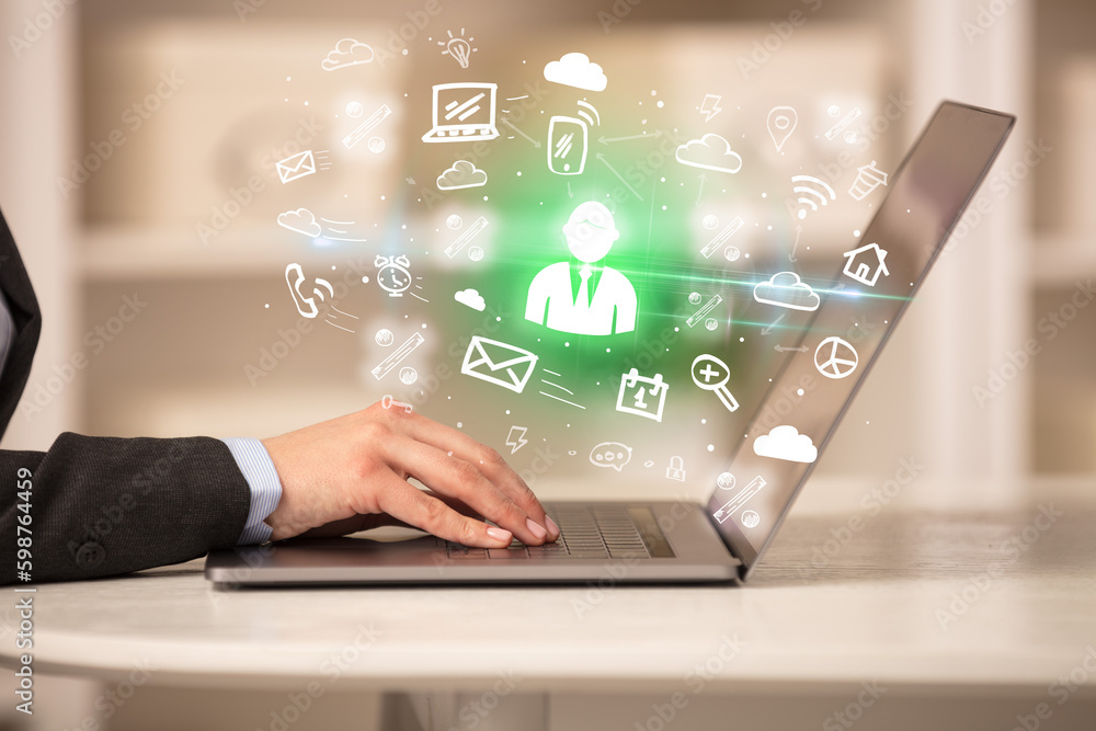 Businessman working on laptop with new business concept Businessman working on laptop with new business concept