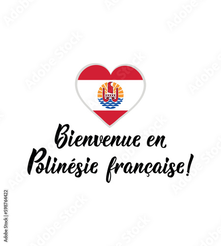 French lettering. Translation from French - Welcome to French Polynesia. Ink illustration. Social media story post template