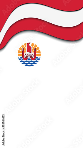 Flag of French Polynesia. Ink illustration. Social media story post template