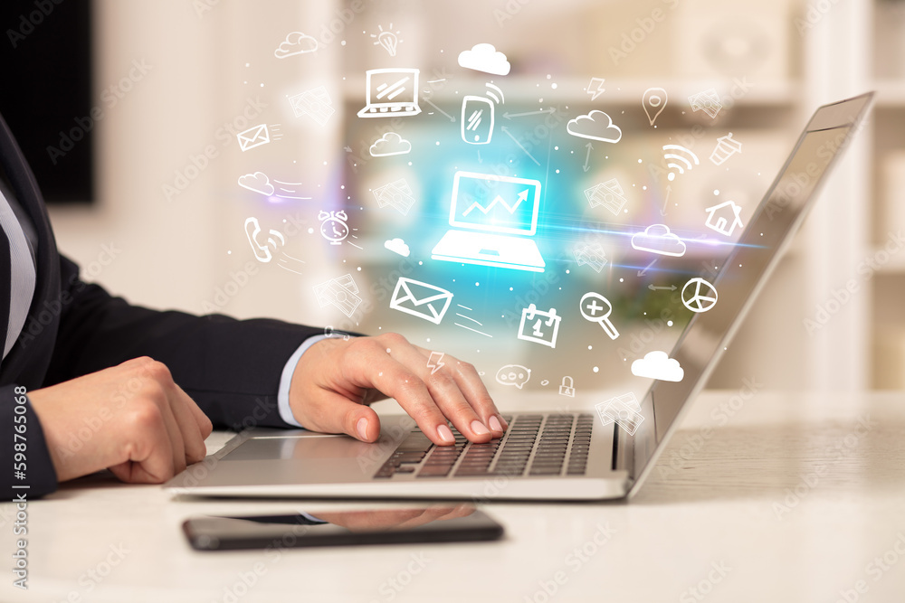 Businessman working on laptop with new business concept Businessman working on laptop with new business concept