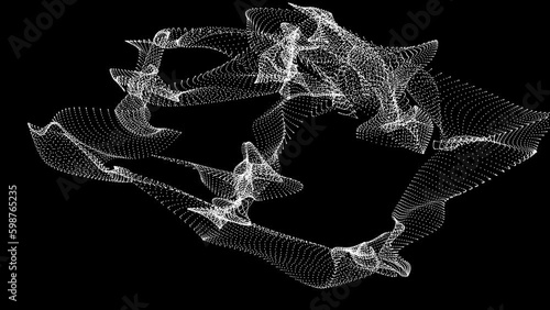 Displacement and Aggregation of Particle Harmonies Manifest as Rotating, Artistic Wavefronts, Blending the Repulsion of Geometric Contrasts with Mesmerizing, Fractaline Aesthetics