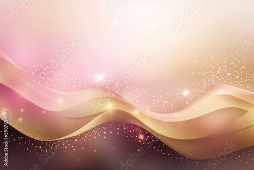 Pink and gold background, waves and sparkles Generative AI