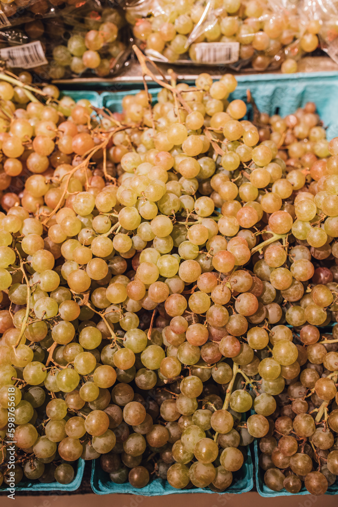 green muscat grapes in grocery store, market