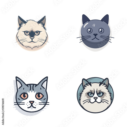 Cute Cate Face , Cartoon 4 Different Type Of Cats Classic Vintage For Logo , Vector 