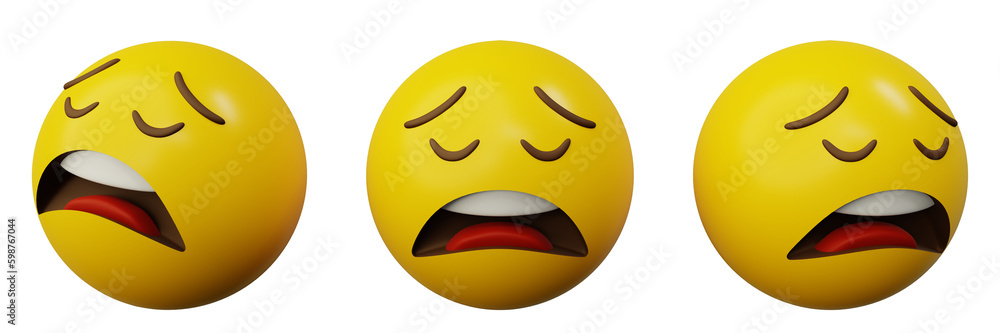 Fototapeta premium 3d emoticon weary or exhausted face emoji yellow ball emoticon creative user interface web design symbol