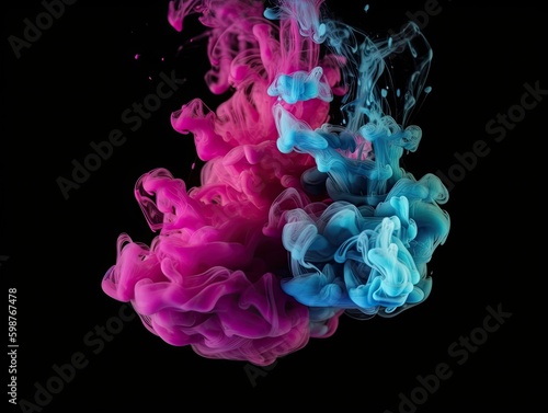 Paint Water Color Mist with Blue Pink Contrast on Dark Background - AI Generated