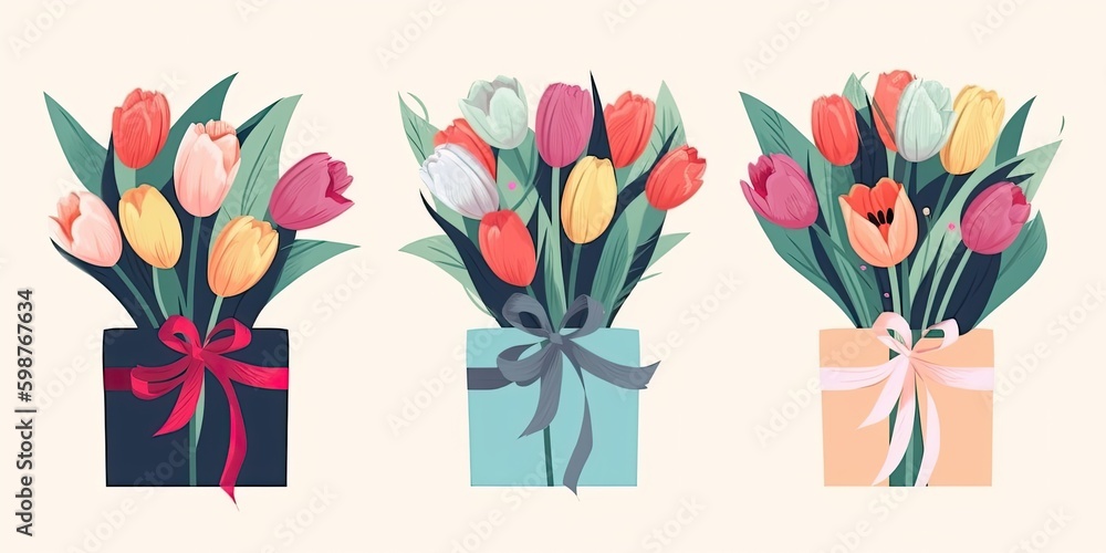 Three Bouquets of Tulips for Mother's Day - AI Generated