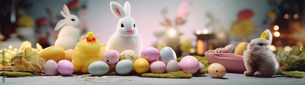 Generative Ai image of a cute easter banner Generative Ai image of a cute easter banner