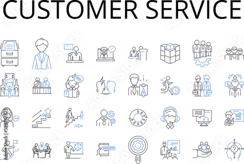 Customer service line icons collection. Client relations, Customer satisfaction, Consumer support, Guest experience, Patron assistance, Shopper service, Visitor support vector and linear illustration