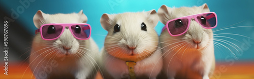 Generative Ai image of gerbils or hamsters wearing colorful sunglasses