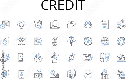 Credit line icons collection. Debt, Finance, Loan, Cash, Trust, Payment, Mortgage vector and linear illustration. Funds,Borrowing,Lend outline signs set