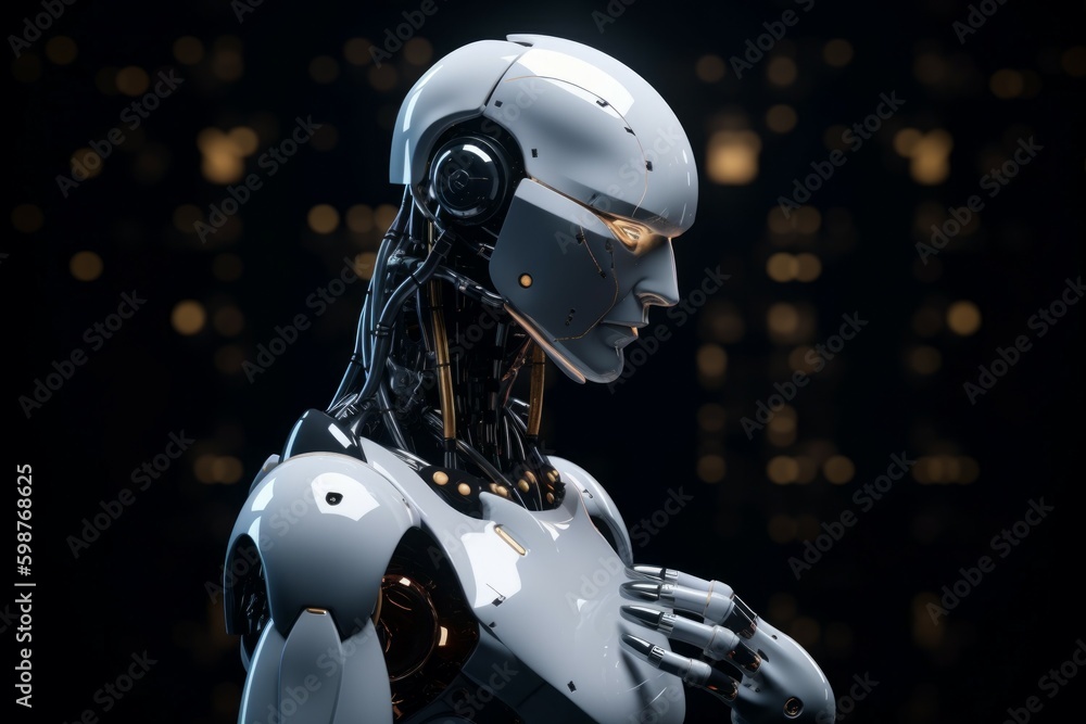 The contemporary white robot is pondering about the solution to the problem. AI generated, human enhanced