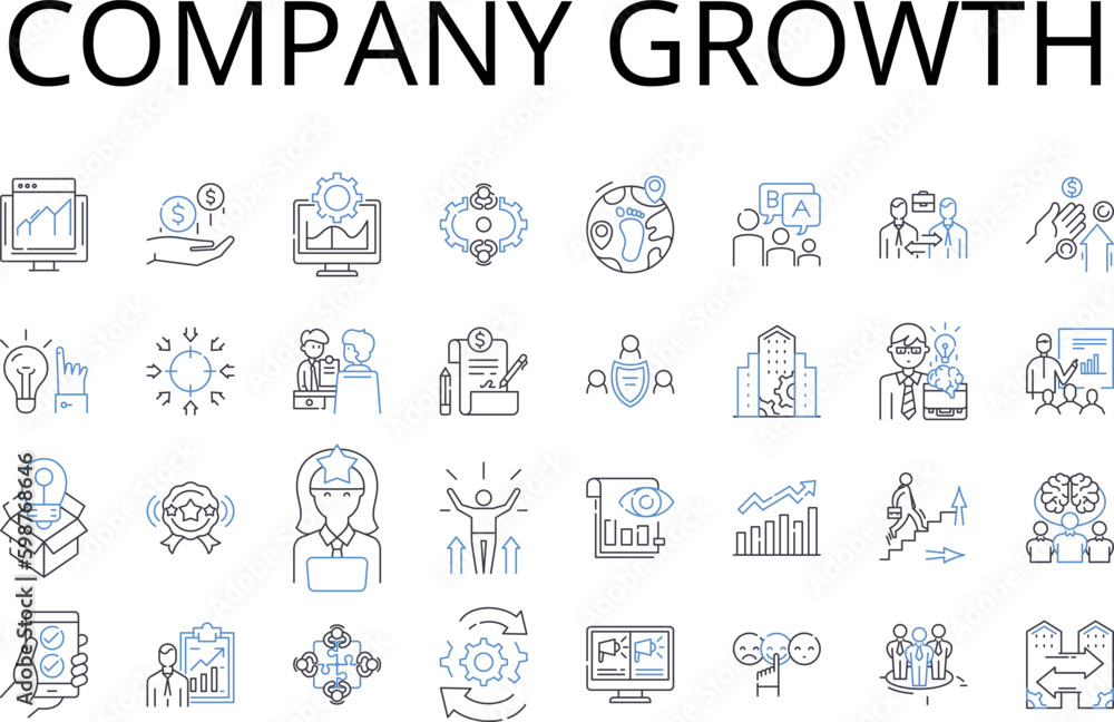 Company growth line icons collection. Business expansion, Corporate development, Organization advancement, Company progress, Enterprise evolution, Firm prosperity, Industry expansion vector and linear Company growth line icons collection. Business expansion, Corporate development, Organization advancement, Company progress, Enterprise evolution, Firm prosperity, Industry expansion vector and linear