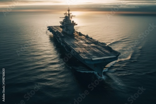 Aircraft carrier. Military strategic ship. AI generated, human enhanced.