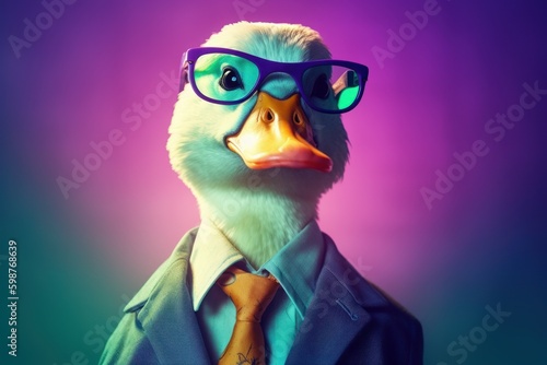 Anthropomorphic Duck in a suit like a businessman. Business Concept. AI generated, human enhanced photo