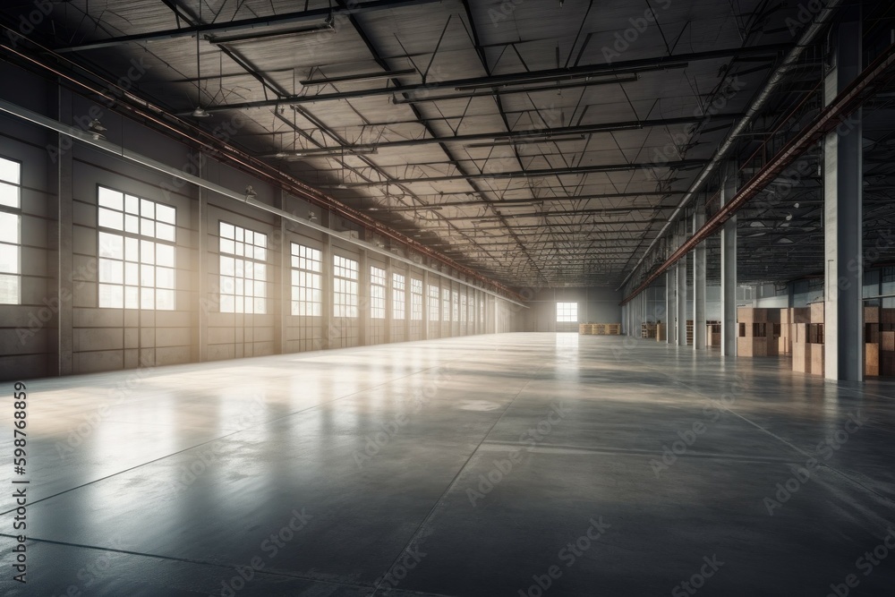 Huge area for business expansion. Warehouse in logistic center. Automatic logistics management. AI generated Huge area for business expansion. Warehouse in logistic center. Automatic logistics management. AI generated