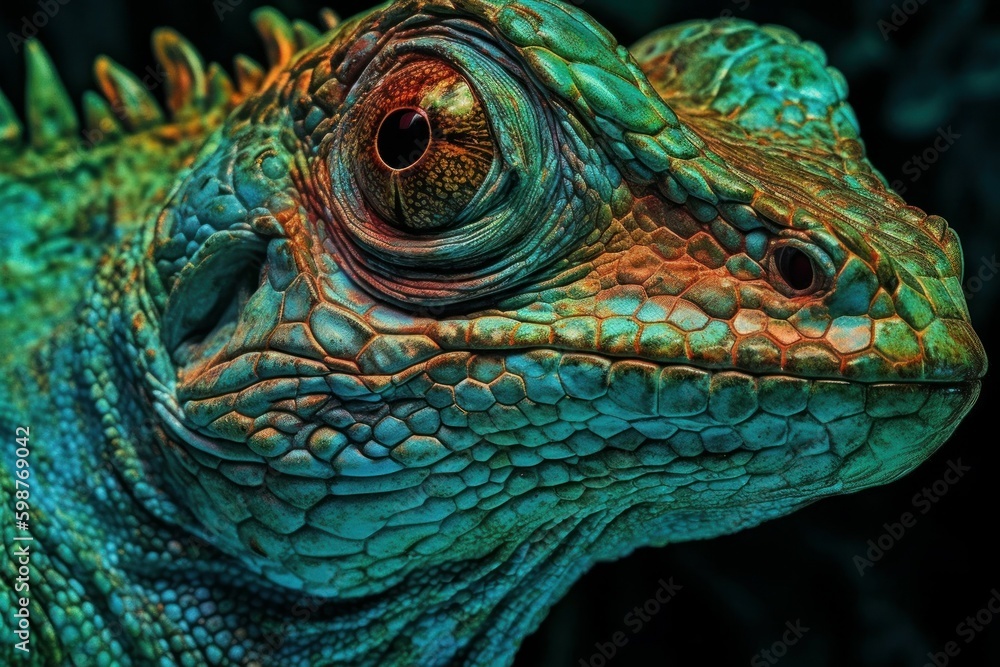 Reptile close-up on a blurred background of nature. AI generated, human enhanced
